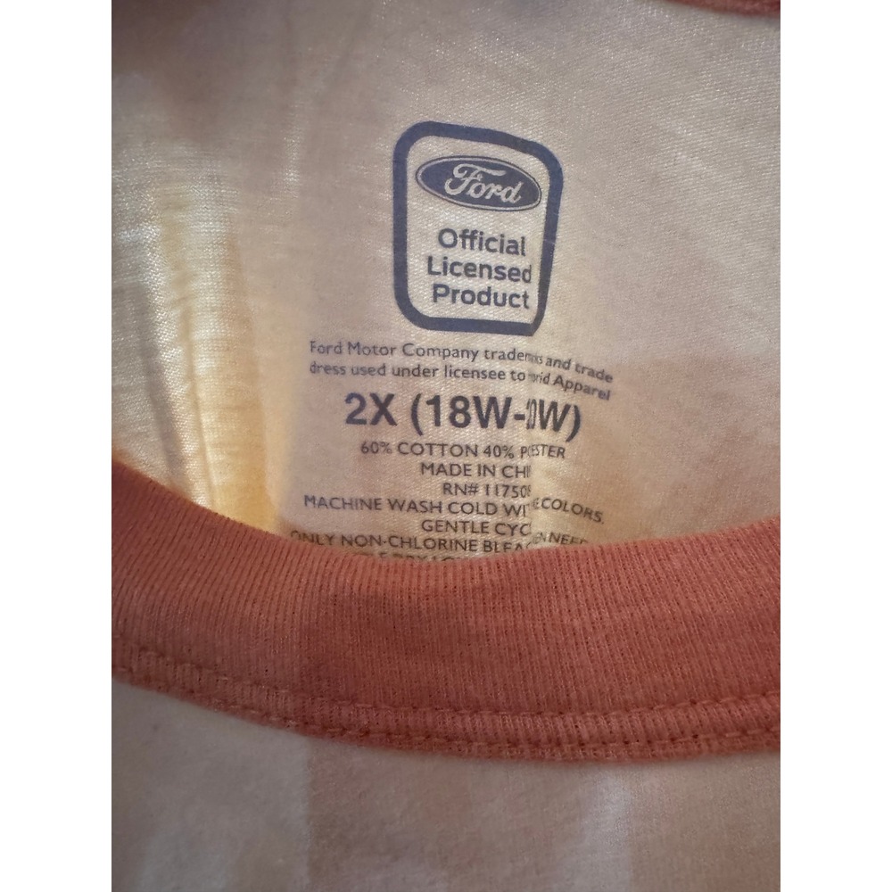 Ford Bronco Graphic Ringer T Shirt Womens 2X Beige Orange‎ Retro Car Tee - Picture 2 of 4